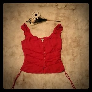 Guess ruched ruffles side ties scoop neck top